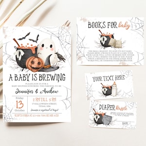 Editable A Baby is Brewing Halloween Baby Shower Invitation Bundle, Neutral Halloween Baby Shower Invitation, Witch Baby Shower, HBSC01