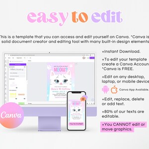 Invitation d'anniversaire modifiable pour chaton Kitty Cat Fête d'anniversaire de chat Inviter chat Are You Kitten Me Pink Kitten Party Girl Téléchargement imprimable, 45 GBP image 7