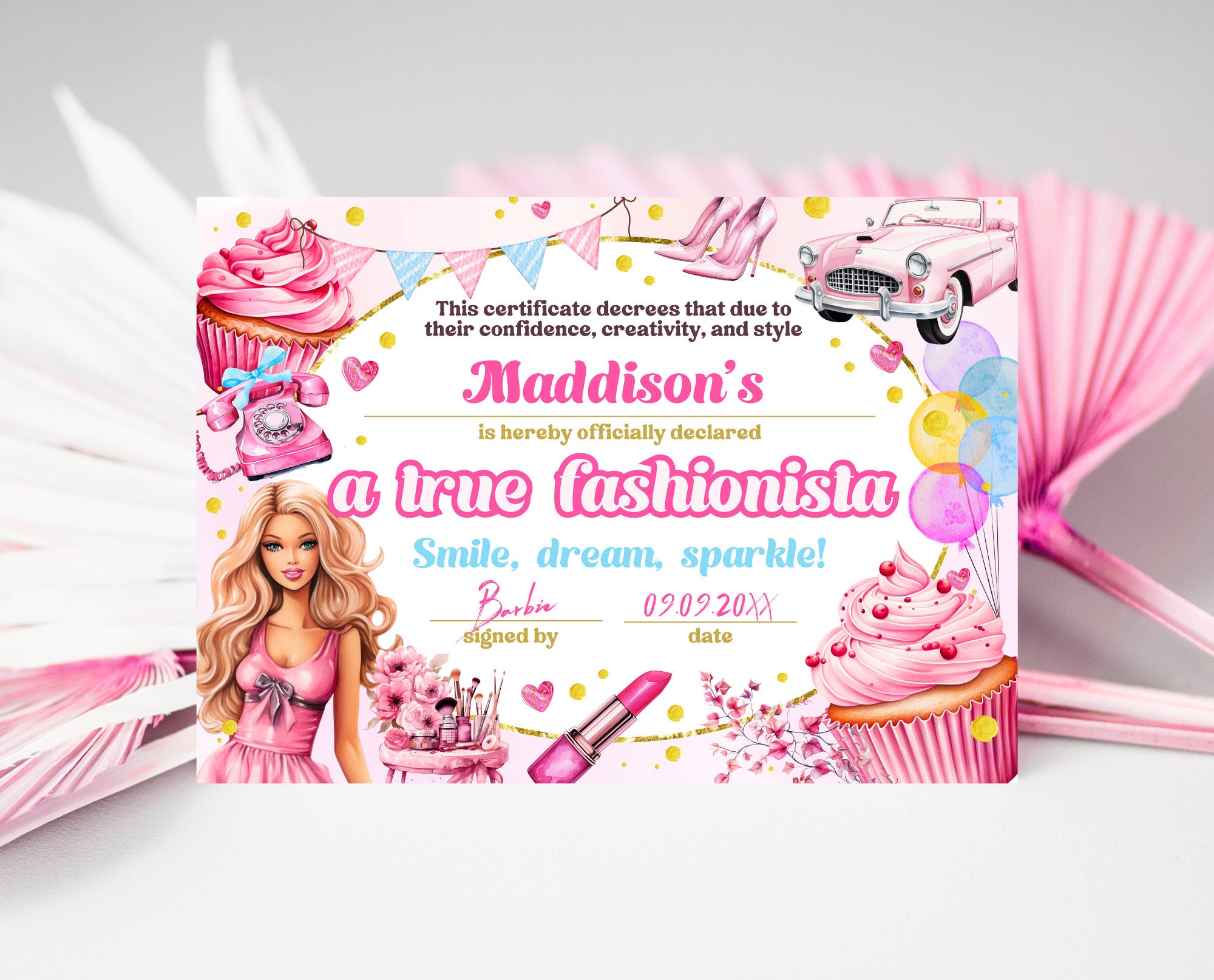 Editable True Fashionista Doll Certificate Template Pink Doll Birthday Games Doll Party Prizes Glam Doll Birthday Decorations Etsy