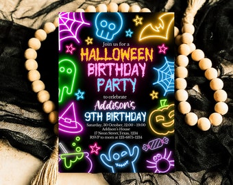 Editable Neon Halloween Birthday Invitation, Spooky Halloween Invite, Printable Neon Halloween Invite, Neon Halloween Invite, NHBP01