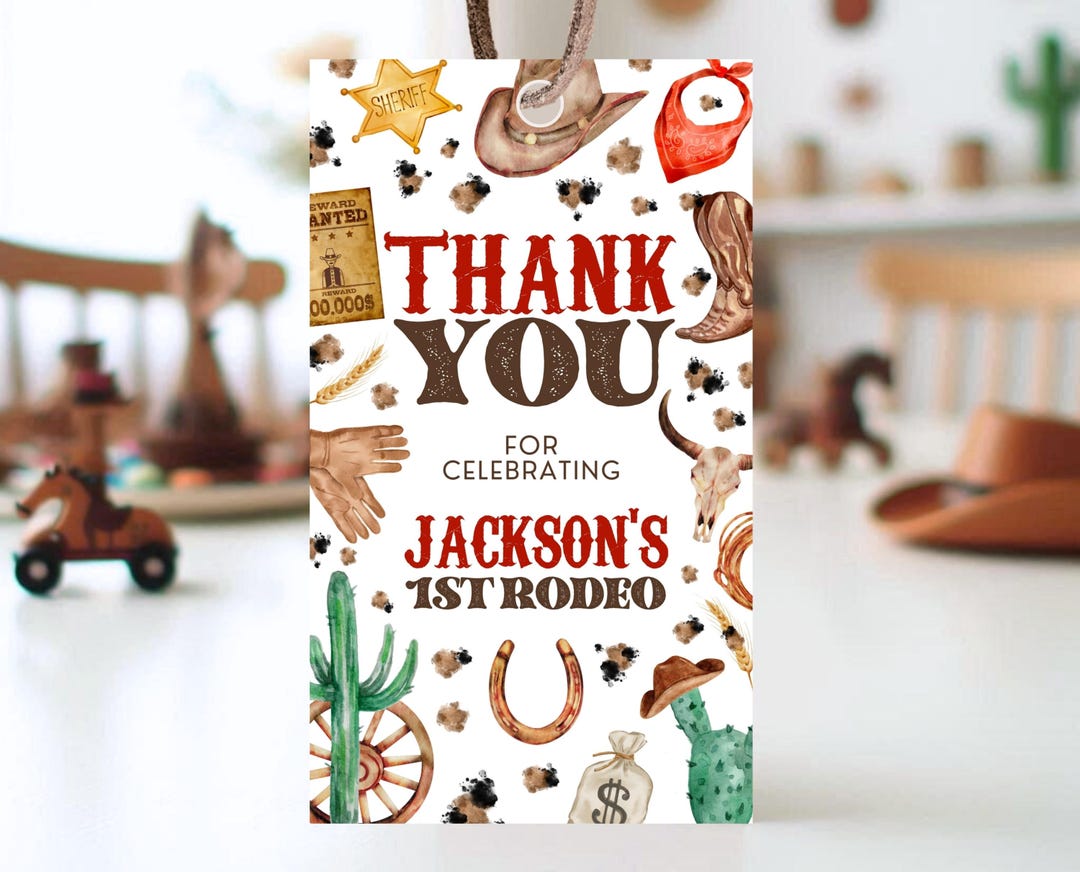 Editable Rodeo Birthday Favor Tag: Cowboy Thank You (digital Download ...
