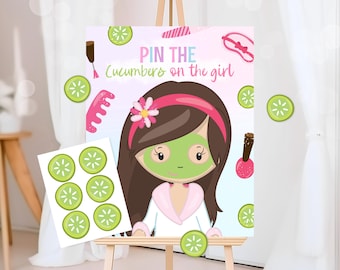 Pin the Cucumbers on The Girl Spa Party Game Sign Template, Spa Birthday Game, Glam Makeup Activity, Printable Spa Party Games, GBP10