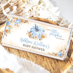 Editable Fall Baby Shower Chocolate Wrapper, Blue Pumpkin Baby Shower, Fall Boy Baby Shower, Autumn Baby Shower, Candy Bar Label, FPBS07