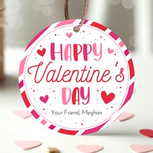 Editable Happy Valentine&#39;s Day Gift Tag, Pink Red Hearts Tag, Classroom Gift Valentine Tag, Pink School Valentine Gift Tag, Instant Download