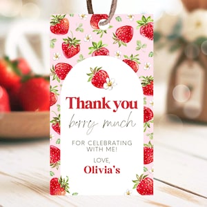 Étiquette de faveur d'anniversaire aux fraises modifiable, décoration de fille d'anniversaire aux fraises rouges, cartes d'étiquettes de remerciement d'anniversaire Boho fraise imprimables, 05 GBP