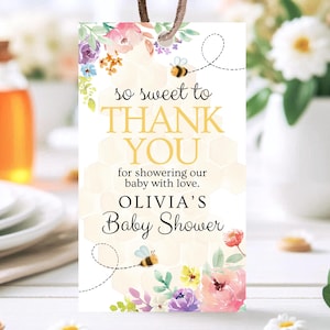 Editable Bee Baby Shower Favor Tag, Summer Bee Baby Shower, Mommy to Bee Baby Shower Thank You Tag, Floral Honey Bee Baby Shower, GBS07