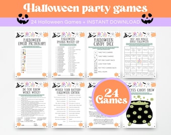 Printable 24 Halloween Games Bundle, Halloween Games, Halloween Trivia, Riddle Game, Halloween Activities, Halloween Party Games, Download