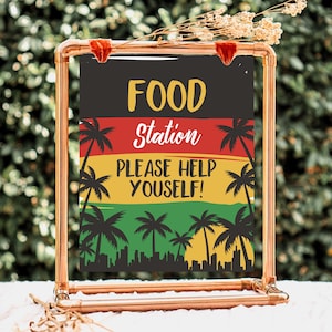 Food Station Sign Reggae Birthday, Reggae 1st Birthday Sign, Jamaican Theme Birthday Sign, Reggae Theme Sign Template, Reggae Sign