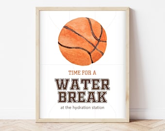 Editable Minimalist Basketball Sign Water Break Basketball Sign Printable Template Instant Download, BBBC01