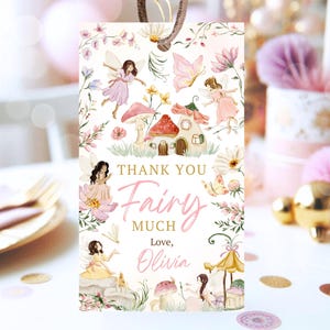 Editable Fairy Birthday Favor Tag, Enchanted Magical Floral Fairy Princess Birthday Party Favor Tag, Fairy Gift Tag, Instant Download, KBP02
