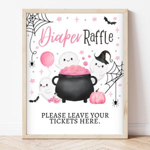 Diaper Raffle Sign Halloween Baby Shower, Pink Baby Shower Game, Printable Halloween Sign, A Little Boo Is Almost Due Baby Shower, HBSC08