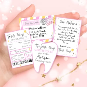 Mini cartas editables para el Hada de los Dientes, mini carta de llegada, carta rosa para el Hada de los Dientes, certificado para el Hada de los Dientes, descarga instantánea