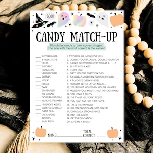 Halloween Candy Match-Up Game Template, Halloween Trivia, Halloween Party Game, Halloween Fun Games, Halloween Family Party Game