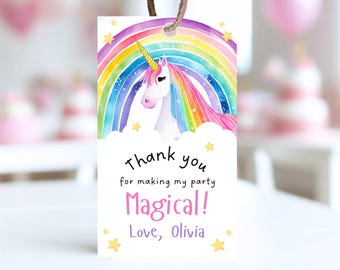 Editable Rainbow Unicorn Birthday Favor Tag (Instant Download)