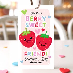 Editable Strawberry Valentines Gift Tag, Valentine You Are A Berry Sweet, Friend Tag Valentines, Fruit, Classroom Gift Tag, Instant Download