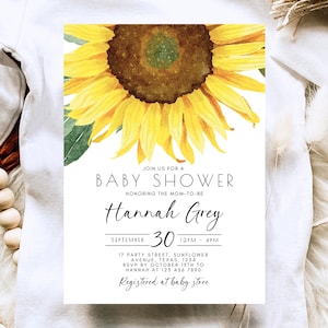 Sonnenblume-Babyparty-Einladungsvorlage, Mädchen-rustikale Sonnenblume-Babyparty einladen, Boho-Sonnenblume-Babyparty einladen, Sonnenblume-Einladung