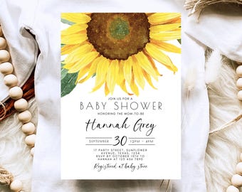 Sunflower Baby Shower Invitation Template, Girl Rustic Sunflower Baby Shower Invite, Boho Sunflower Baby Shower Invite, Sunflower Invitation