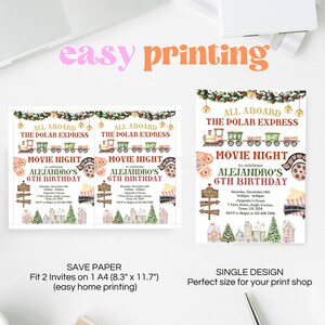 Editable Polar Express Movie Night Invitation Template, Christmas Birthday Party Invite, Winter ...