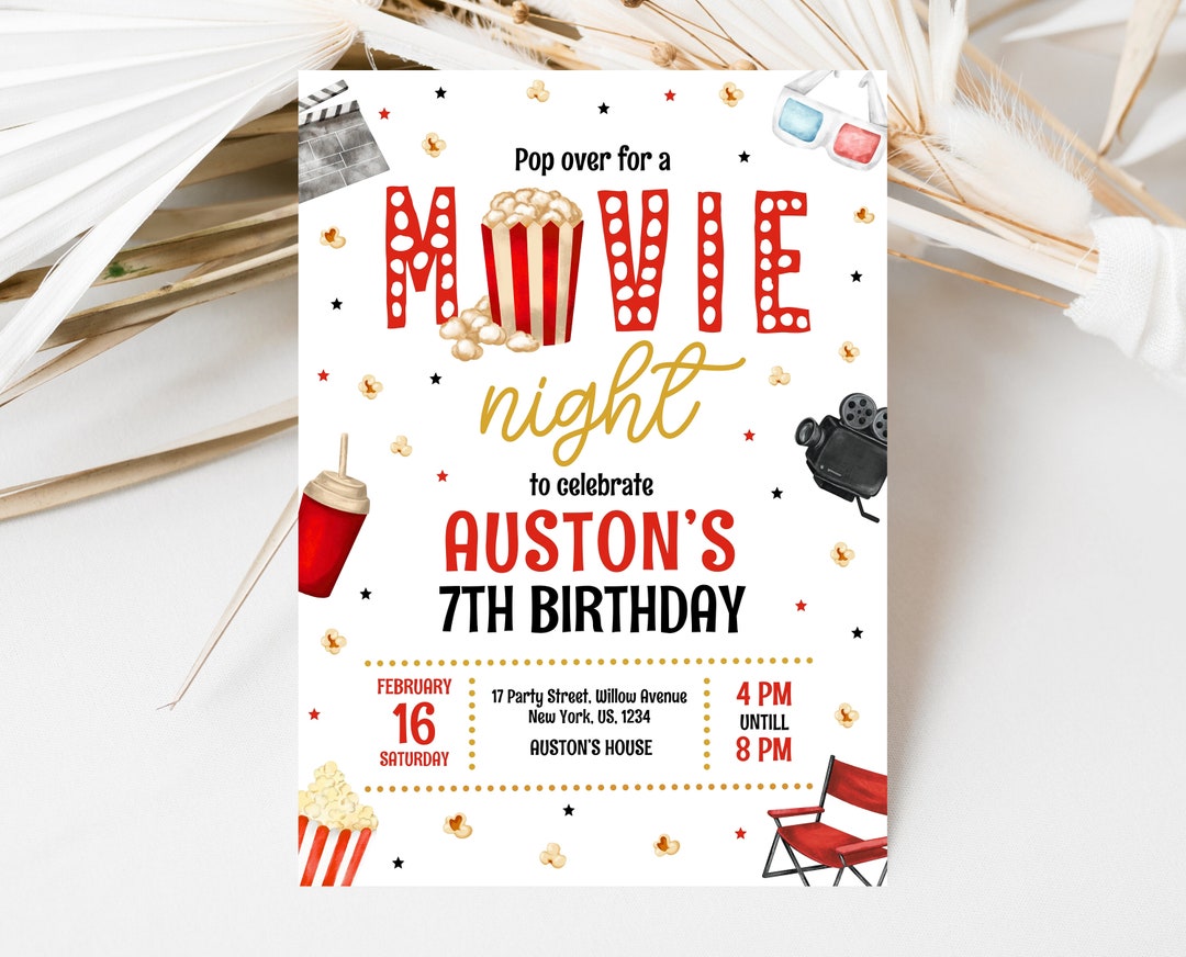Editable Movie Birthday Invitation, Cinema Birthday Invitation, Pop on ...