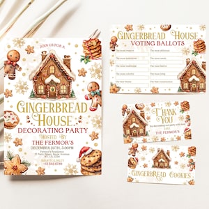 Bearbeitbares Lebkuchenhaus-Einladungspaket, Weihnachtsplätzchen-Dekorationsparty einladen, Einladungsset zum Lebkuchenhaus-Kontest, CGP01
