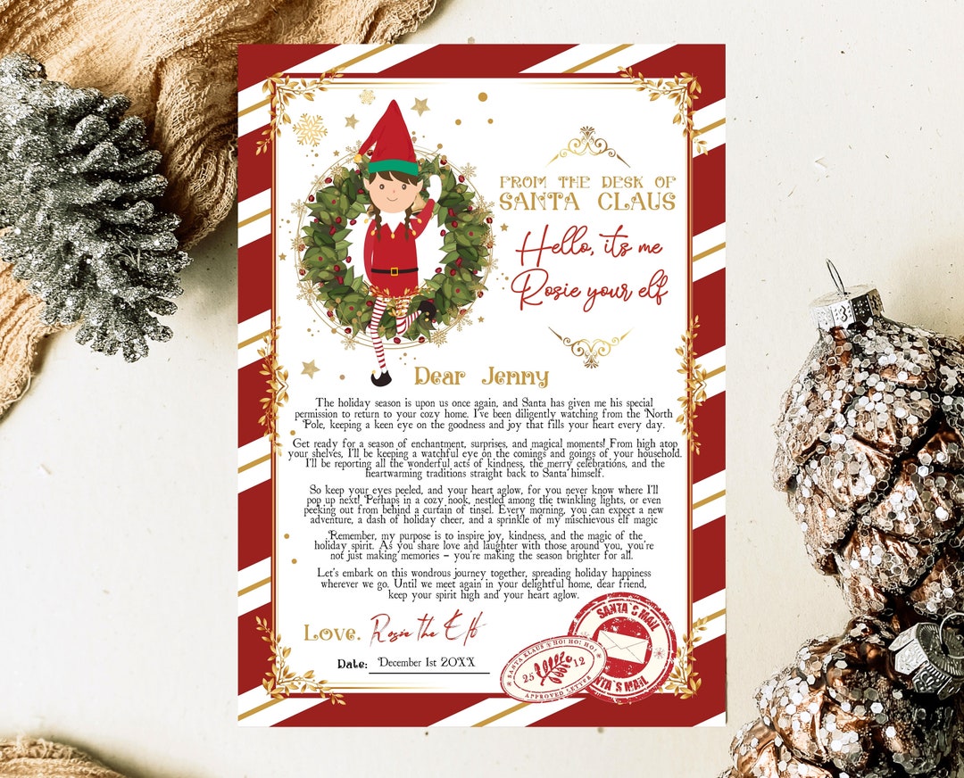 Editable First Time GIRL Elf Arrive Letter Template, Return Letter
