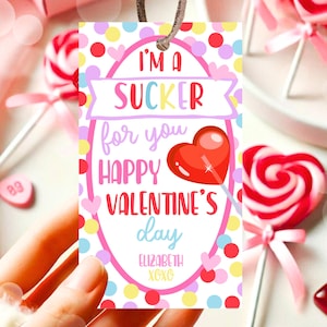 Editable Lollipop Valentines Tag, Valentine&#39;s Day Gift Tag, You Make My Heart Pop, Sucker Kids School Classroom, Printable, Instant Download