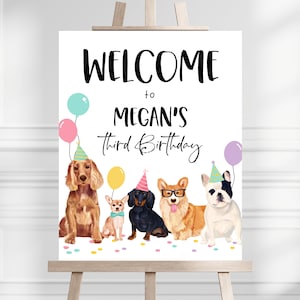 Editable Dog Birthday Welcome Sign, Puppy Birthday Banner, Minimalist Dog Birthday Decor, Dog Party Welcome Banner, Printable, GDBP01