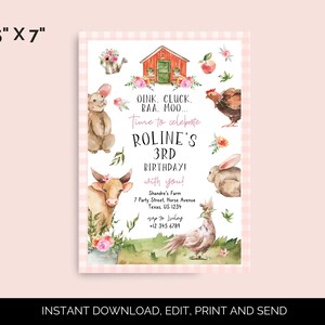 Editable Girl Farm Animal Birthday Invitation FREE Guest List Printable Barnyard Invitation ...