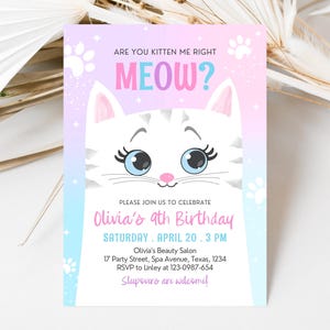 Invitation d'anniversaire modifiable pour chaton Kitty Cat Fête d'anniversaire de chat Inviter chat Are You Kitten Me Pink Kitten Party Girl Téléchargement imprimable, 45 GBP image 2