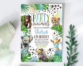 Safari Animals Birthday Invitation Template (Digital Download)