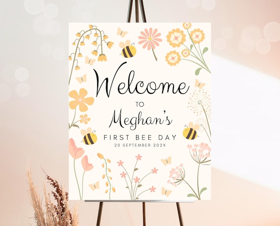 Editable Honey Bee Birthday Welcome Sign, Sweet To Bee One Birthday Welcome Banner, Bee Day Party, Cute Bee Party, Instant Download, GBP24