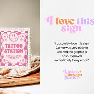 Tattoo Station Sign Retro Smiley Birthday, Preppy Smile Theme Sign Template, Pink Checkered Birthday, Teen Girl Party, Wavy Retro Sign image 7