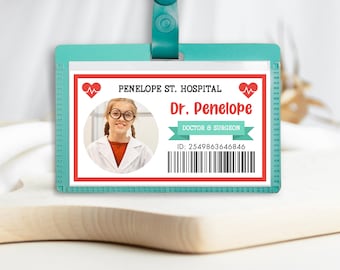 Editable Kids Doctor ID Badge, Printable Medical Badge, Hospital Staff ID Printable, Pretend Play Medical Party Nurse ID Tag, Doctor Tag