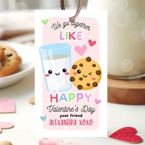 Editable Cookie Valentine Gift Tag, Cookie Valentine Gift Tags, School Valentine Cards, Printable, Milk and Cookies Tag, Instant Download