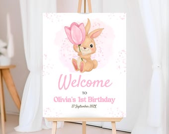 Editable Bunny Birthday Welcome Sign: Spring Rabbit Party (digital ...
