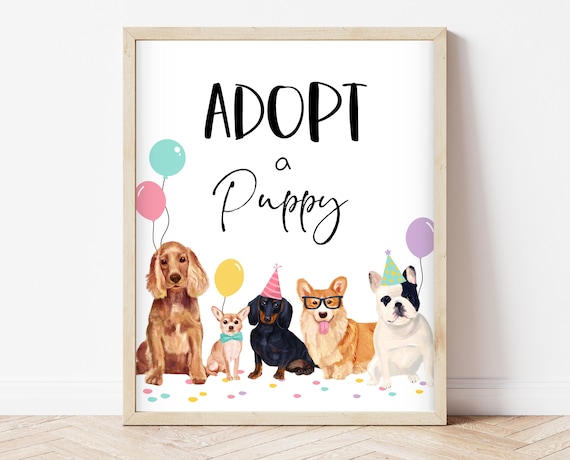 Editable Adopt A Puppy Birthday Printable Sign, Adopt A Puppy Birthday Table Sign, Printable Puppy Adoption Sign, GDBP01