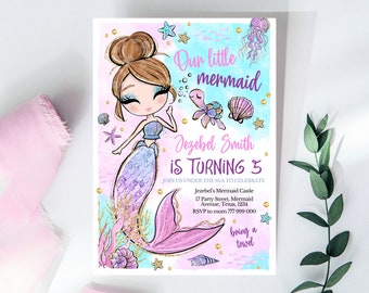 Editable Mermaid Birthday Invitation, Pink Mermaid Invite, Under the Sea Birthday Invitation, Printable Mermaid Invite, Mermaid Invite
