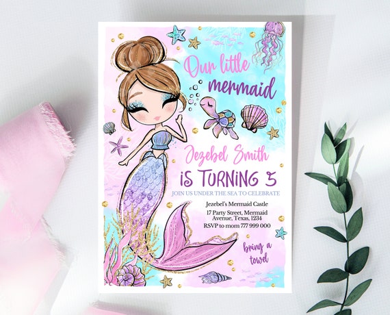 Editable Mermaid Birthday Invitation, Pink Mermaid Invite, Under the Sea Birthday Invitation, Printable Mermaid Invite, Mermaid Invite