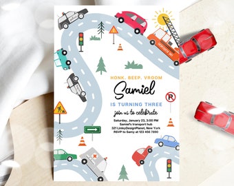 Editable Transportation Birthday Invitation, Truck Birthday Invitation, Cars Birthday Invite, Truck and Cars Birthday Invitation