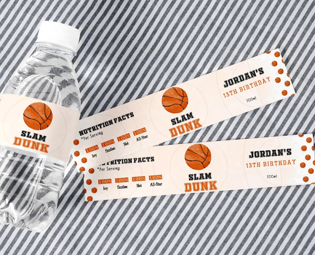 Editable Minimalist Basketball Water Bottle Label Basketball - Etsy