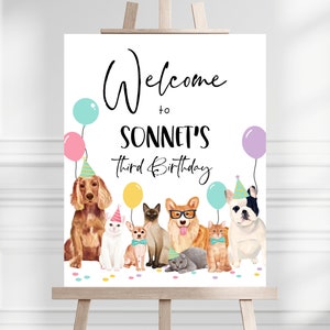 Editable Cat and Dog Birthday Welcome Sign , Puppy Birthday Party , Printable Puppy & Kitten Birthday Decor
