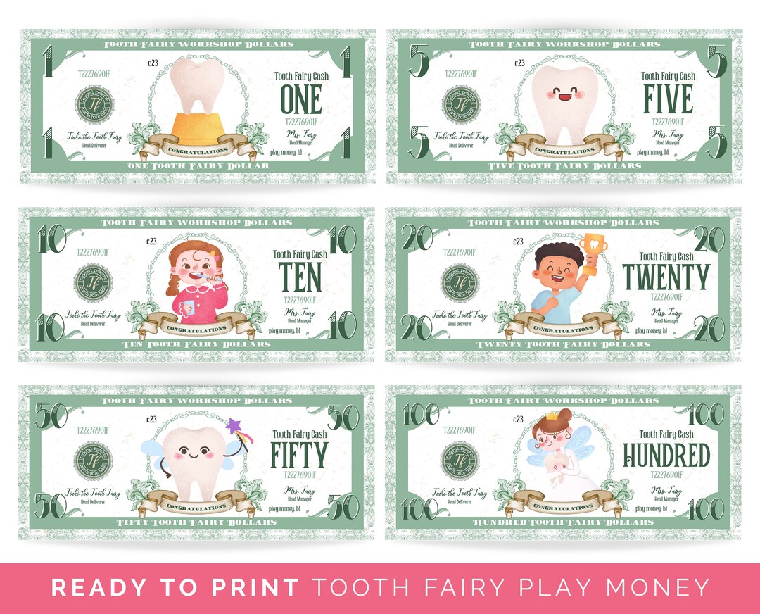 Tooth Fairy Play Dollars, Kids Tooth Fairy Play Money, Printable Tooth Fairy Play Money - Etsy