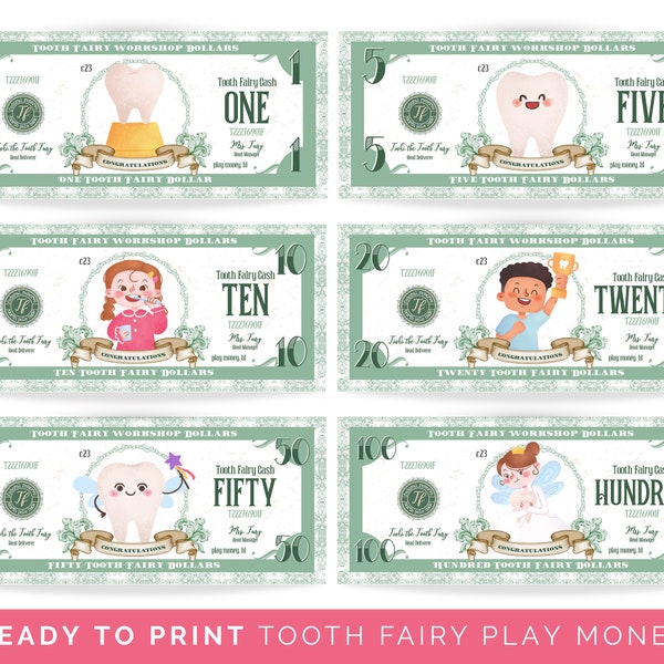 Tooth Fairy Play Dollars, Kids Tooth Fairy Play Money, Printable Tooth Fairy Play Money