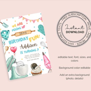 Editable Baking Birthday Party Invitation, Kids Cooking Birthday Girl ...
