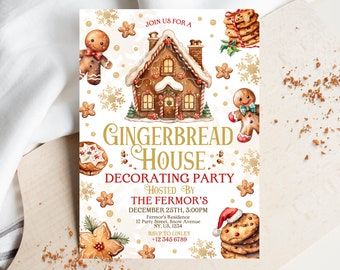 Editable Gingerbread House Decorating Party Invitation, Christmas Cookie Decorating Party Invite, Gingerbread House Contest Invitation