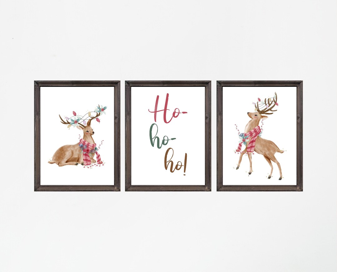 Set of 3 Christmas Reindeer Wall Art Christmas Printable Home Etsy