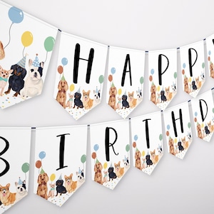 Boy Dog Happy Birthday Banner, Puppy Birthday Banner, Printable Dog Birthday Sign, Dog Happy Birthday Bunting Banner, BDBP01