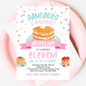 Editable Pancake and Pajamas Birthday Invitation, Pyjamas Birthday Party, Printable Slumber Party Birthday Invite, KBP04