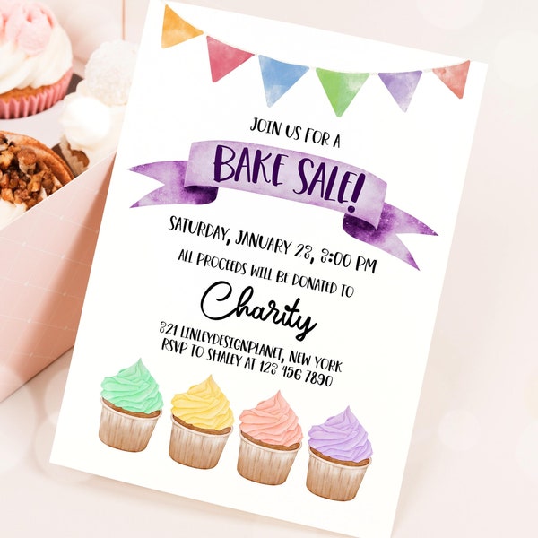 Editable Bake Sale Festival Invitation, Charity Bake Sale Party, Printable Cake Fundraiser Invite