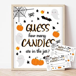Halloween Game, Guess How Many Candies Are in the Jar Halloween Baby Shower Guessing Game, Halloween treat sign, Printable Halloween Games